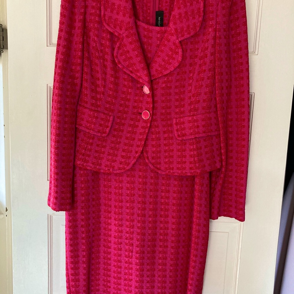 St. John deep pink dress with matching jacket.